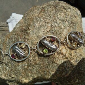 Biwa Pearl And Mixed Gemstone 925 Bracelet